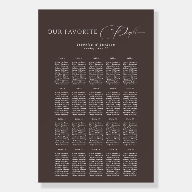 Mocha Brown Minimalist Modern Seating Chart Foam Board (Front)