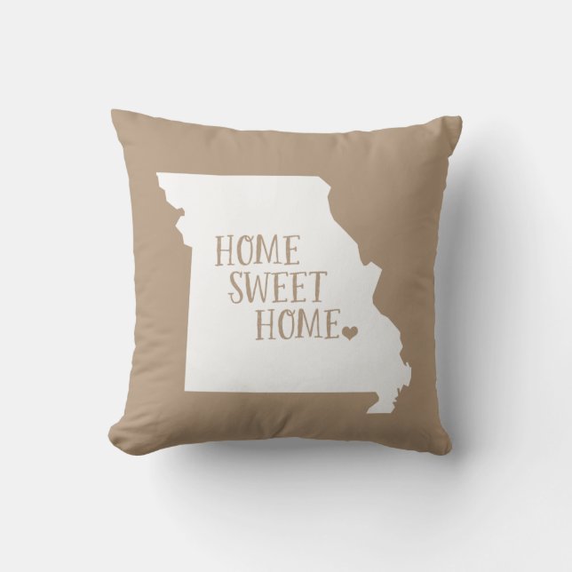 Mocha Brown Missouri Home Sweet Home State Throw Pillow (Front)