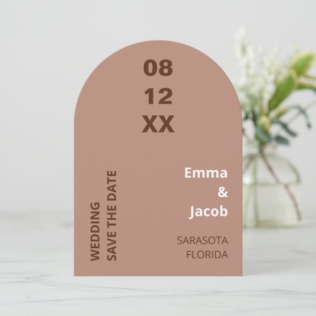 Mocha Brown Modern Wedding Save the Date (Standing Front)