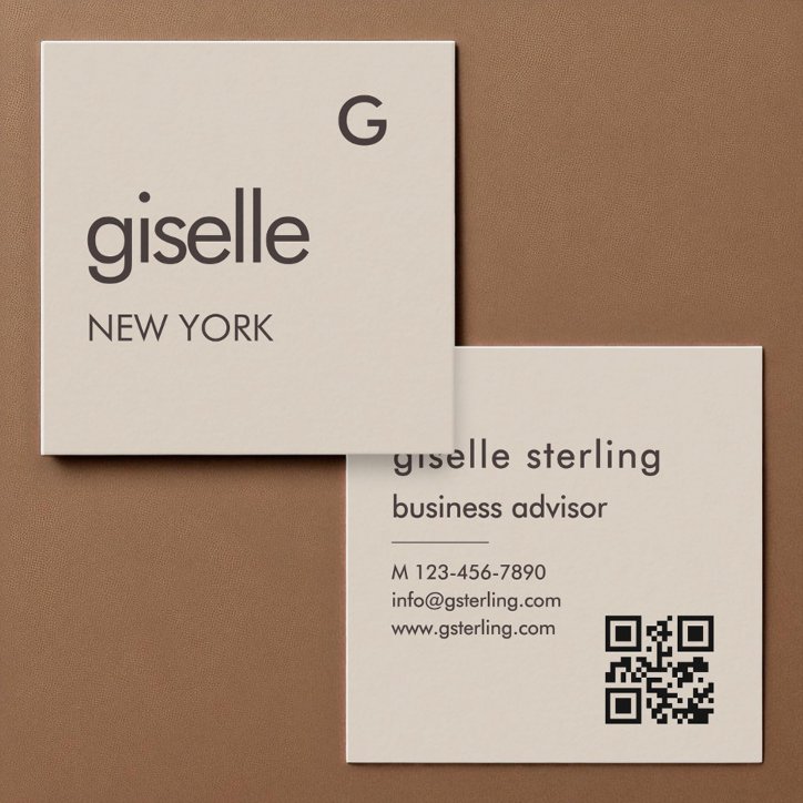Mocha Brown Monogram QR Code Minimalist Square Business Card