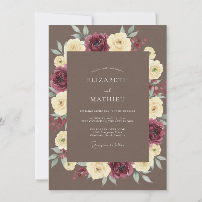 Mocha Brown Moody Autumnal Wedding Invitation (Front)