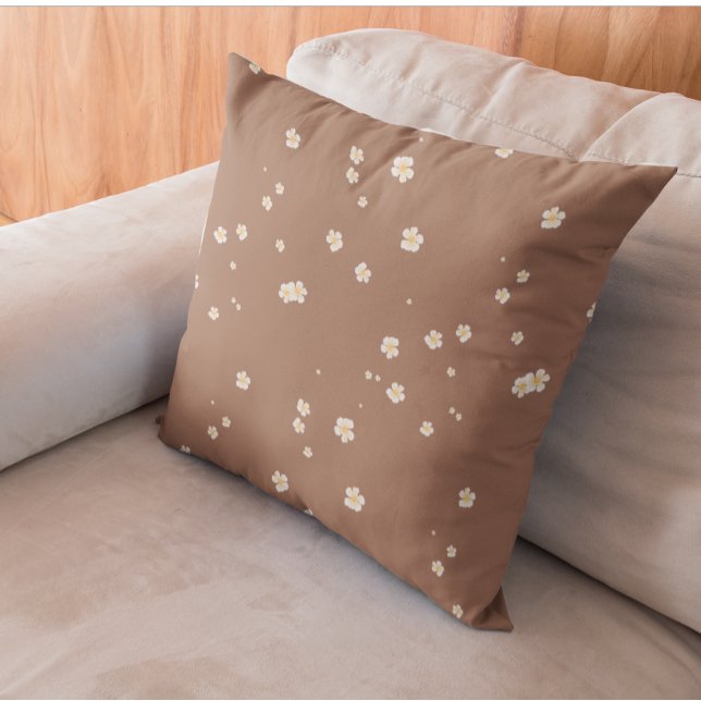 Mocha Brown Mousse White Floral Throw Pillow (Creator Uploaded)