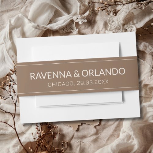 Mocha Brown Old Money Timeless Modern Wedding Invitation Belly Band