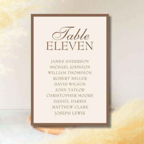 Mocha Brown Old Money Wedding Seating Chart Table Number
