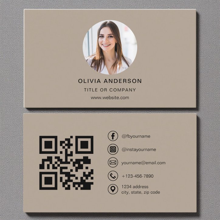 Mocha Brown Photo With QR Code Social Media Business Card