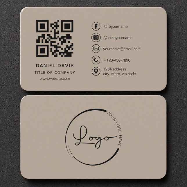 Mocha Brown Professional Company Logo QR Code  Business Card (Creator Uploaded)