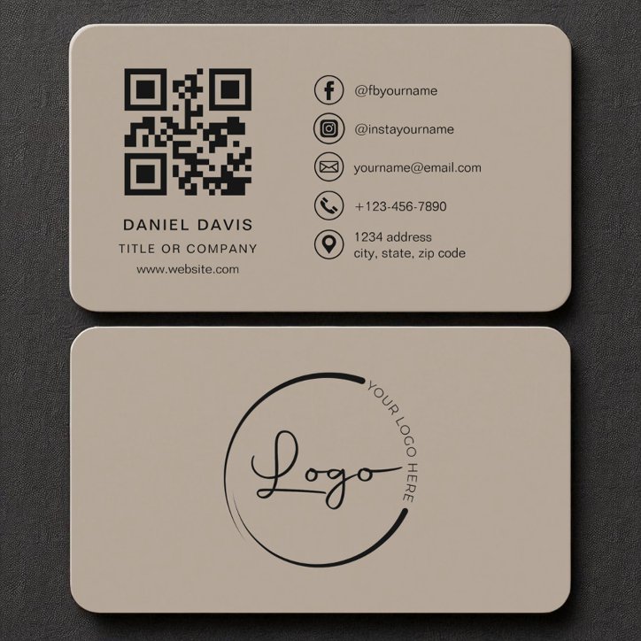 Mocha Brown Professional Company Logo QR Code Business Card