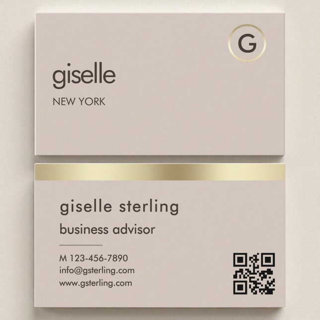 Mocha Brown QR Code Faux Gold Foil Monogram  Business Card (Creator Uploaded)