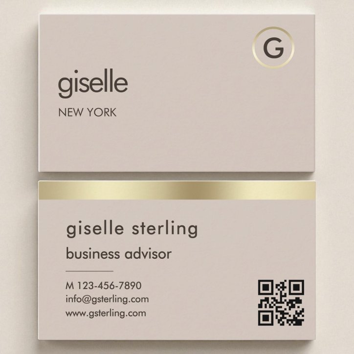 Mocha Brown QR Code Faux Gold Foil Monogram Business Card