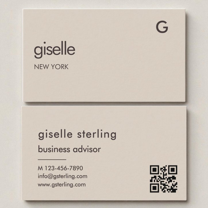 Mocha Brown QR Code Minimalist Monogram Business Card