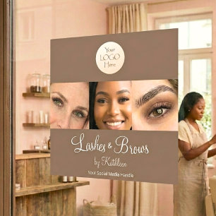 Mocha Brown Script Logo Photo Lashes Brows Studio Window Cling