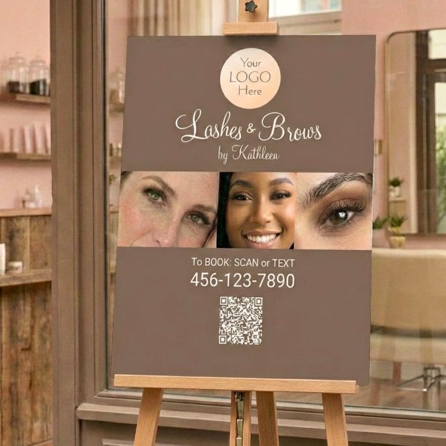Mocha Brown Script Logo QR Code Photo Lashes Brows Foam Board (Creator Uploaded)