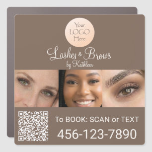 Mocha Brown Script Logo QR Code Photo Lashes Car Magnet