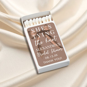 Mocha Brown She's Tying The Knot Bow Bridal Shower Matchboxes