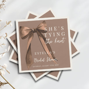 Mocha Brown She's Tying The Knot Bow Bridal Shower Napkins