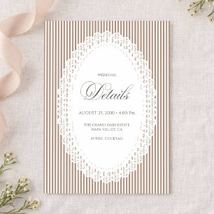 Mocha Brown Stripe Lace Doily Wedding Details Enclosure Card