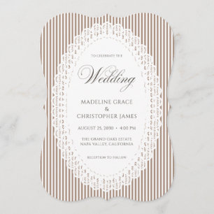 Mocha Brown Stripe Lace Doily Wedding Invitation