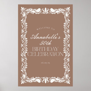 Mocha Brown Talavera Fiesta Birthday Party Welcome Poster