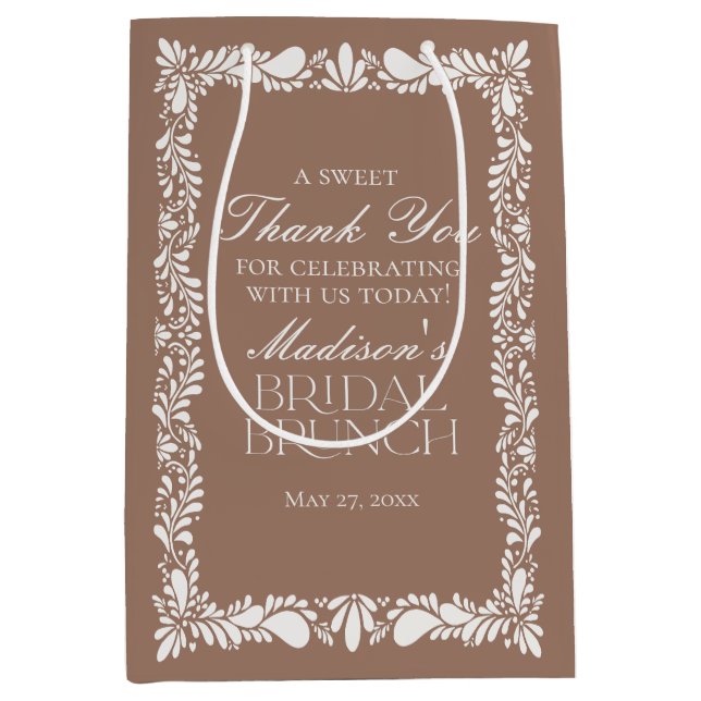 Mocha Brown Talavera Fiesta Bridal Brunch Favors Medium Gift Bag (Front)