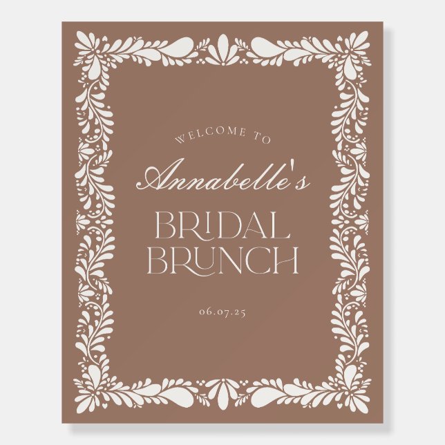 Mocha Brown Talavera Fiesta Bridal Brunch Welcome Foam Board (Front)