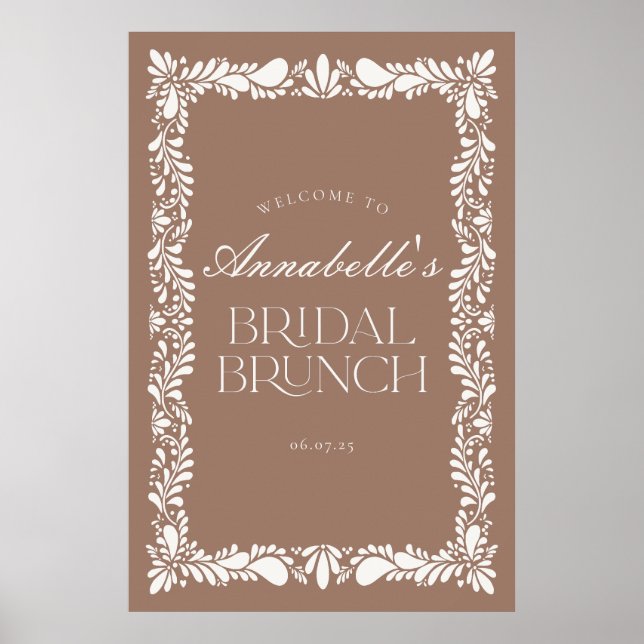 Mocha Brown Talavera Fiesta Bridal Brunch Welcome Poster (Front)