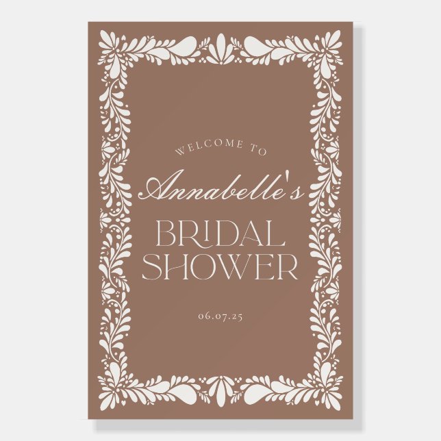 Mocha Brown Talavera Fiesta Bridal Shower Welcome Foam Board (Front)