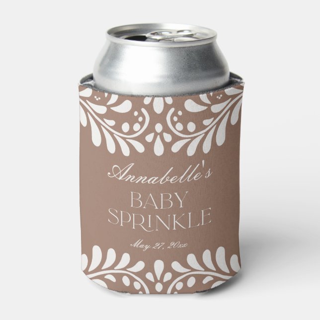 Mocha Brown Talavera Spanish Fiesta Baby Sprinkle Can Cooler (Can Front)