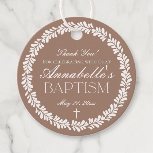 Mocha Brown Talavera Spanish Fiesta Baptism Circle Favor Tags