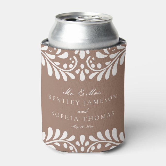 Mocha Brown Talavera Spanish Fiesta Wedding Favors Can Cooler (Can Front)
