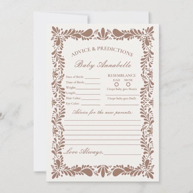 Mocha Brown Talavera Tile Advice for Baby Card (Front)