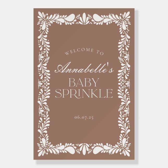 Mocha Brown Talavera Tile Baby Sprinkle Welcome Foam Board (Front)