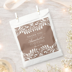 Mocha Brown Talavera Tile Fiesta Baptism Dessert Favor Bag