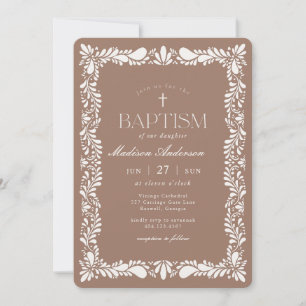 Mocha Brown Talavera Tile Fiesta Baptism Invitation
