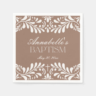Mocha Brown Talavera Tile Fiesta Baptism Napkins