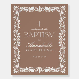 Mocha Brown Talavera Tile Fiesta Baptism Welcome Foam Board