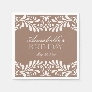 Mocha Brown Talavera Tile Fiesta Birthday Napkins