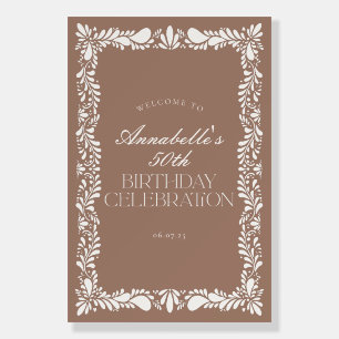 Mocha Brown Talavera Tile Fiesta Birthday Welcome Foam Board