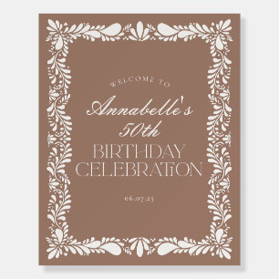 Mocha Brown Talavera Tile Fiesta Birthday Welcome Foam Board