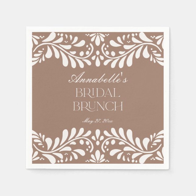 Mocha Brown Talavera Tile Fiesta Bridal Brunch Napkins (Front)