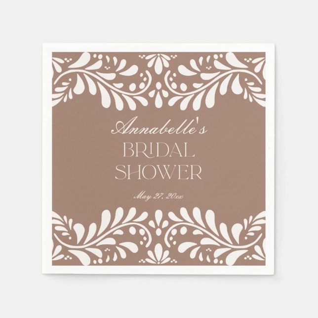 Mocha Brown Talavera Tile Fiesta Bridal Shower Napkins (Front)
