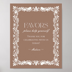 Mocha Brown Talavera Tile Fiesta Favors Sign