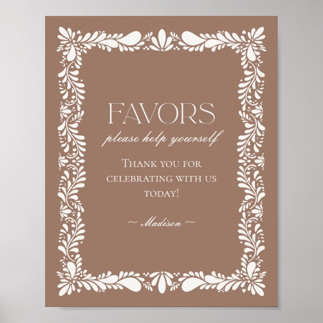 Mocha Brown Talavera Tile Fiesta Favors Sign (Front)