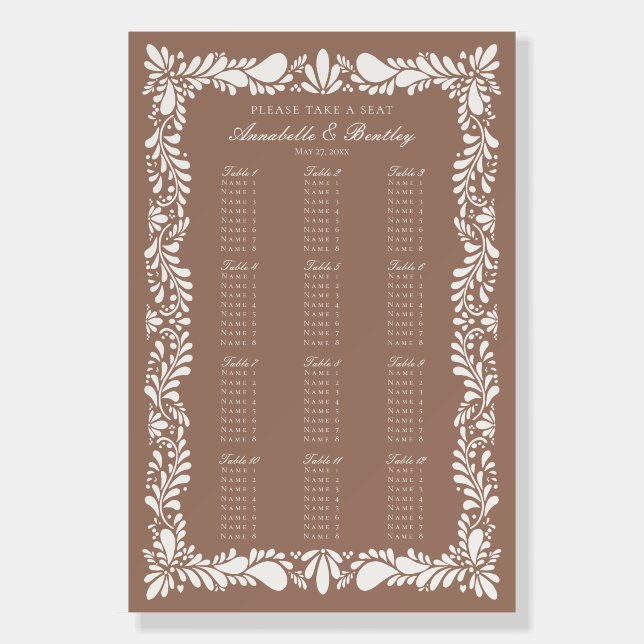 Mocha Brown Talavera Tile Fiesta Seating Chart Foam Board (Front)