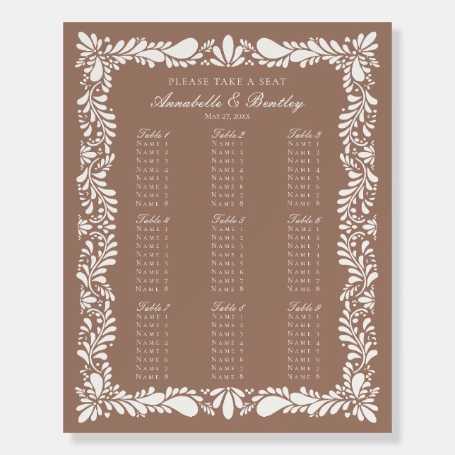 Mocha Brown Talavera Tile Fiesta Seating Chart Foam Board (Front)