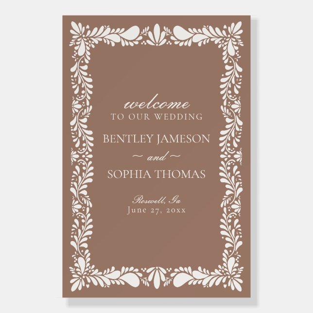 Mocha Brown Talavera Tile Fiesta Wedding Welcome Foam Board (Front)