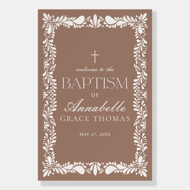 Mocha Brown Talavera Tile Spanish Baptism Welcome Foam Board (Front)