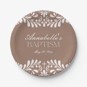 Mocha Brown Talavera Tile Spanish Fiesta Baptism Paper Plates