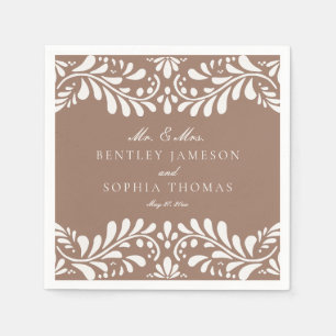 Mocha Brown Talavera Tile Spanish Fiesta Wedding Napkins