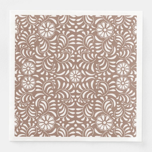 Mocha Brown Talavera Tile Spanish Style Fiesta Paper Dinner Napkins (Front)