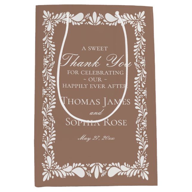 Mocha Brown Tile Talavera Fiesta Wedding Favors Medium Gift Bag (Front)